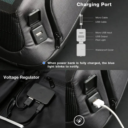 Kingsons Men Beam Backpack Solar Panel USB Charging Anti theft Waterproof 15 6 inch Laptop Backpack