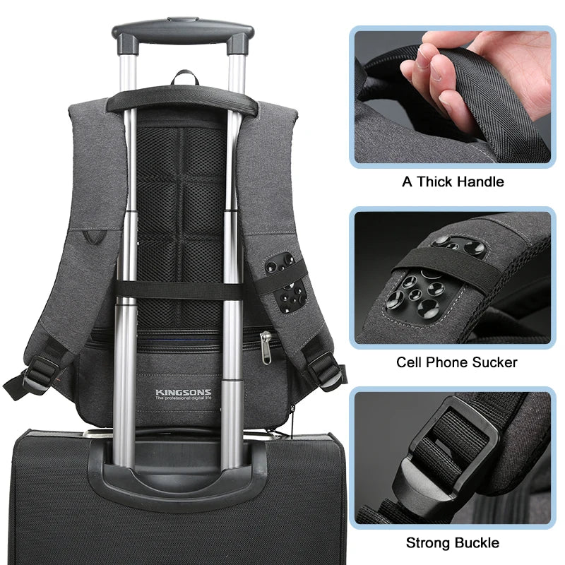 Kingsons Men's Backpack Fashion Multifunction USB Charging Men 13 15 inch Laptop Backpacks Anti-theft Bag For Men