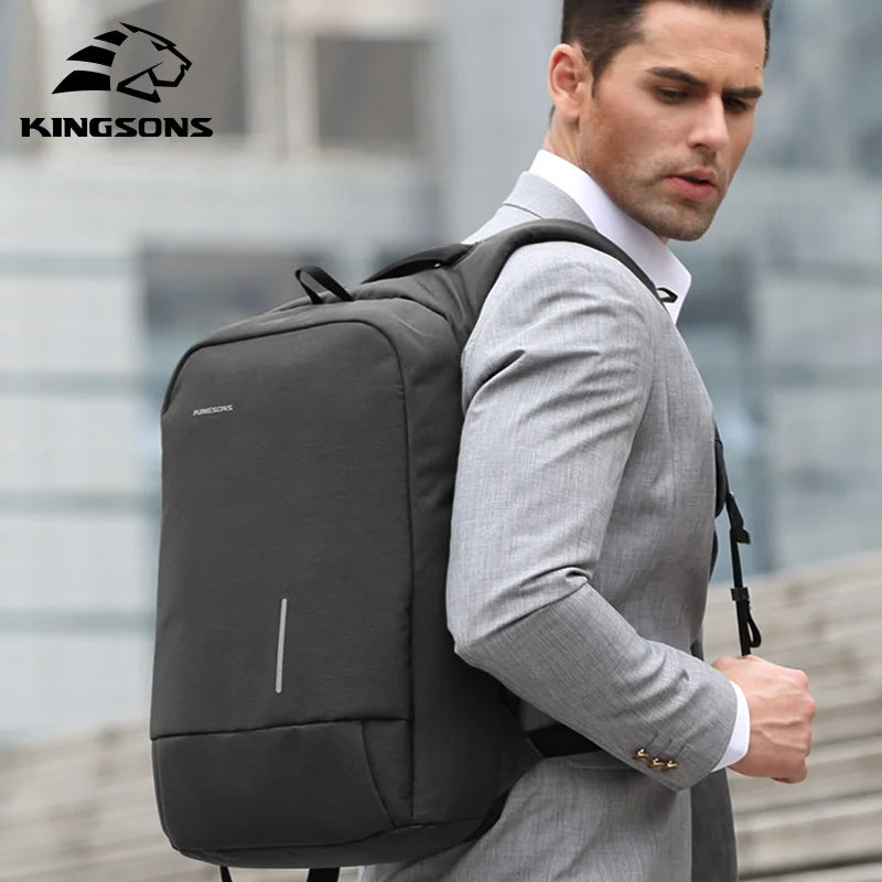 Kingsons Men's Backpack Fashion Multifunction USB Charging Men 13 15 inch Laptop Backpacks Anti-theft Bag For Men