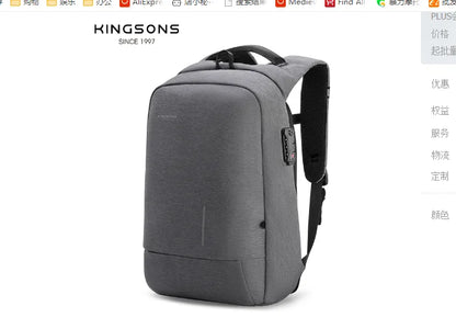 Kingsons Men's Backpack Fashion Multifunction USB Charging Men 13 15 inch Laptop Backpacks Anti-theft Bag For Men