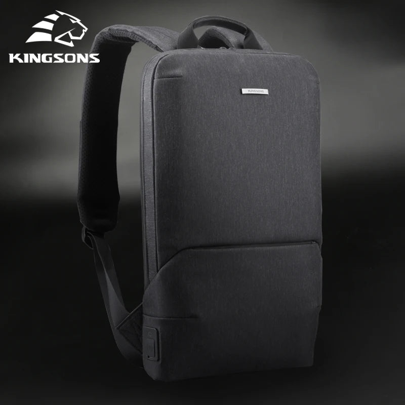 Kingsons Thin 15'' Laptop Backpacks Men Women Business Backpack Office Work Bag Unisex Gray Ultralight Schoolbag With USB