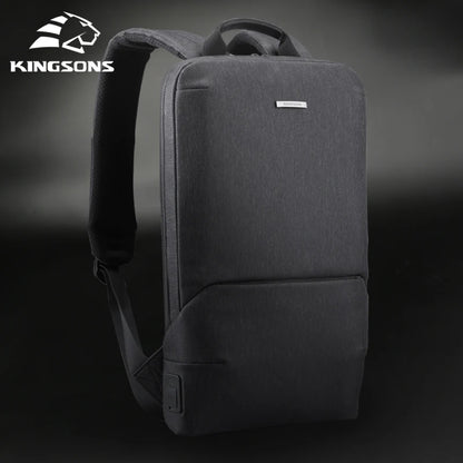 Kingsons Thin 15'' Laptop Backpacks Men Women Business Backpack Office Work Bag Unisex Gray Ultralight Schoolbag With USB
