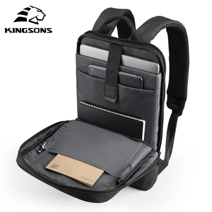 Kingsons Thin 15'' Laptop Backpacks Men Women Business Backpack Office Work Bag Unisex Gray Ultralight Schoolbag With USB