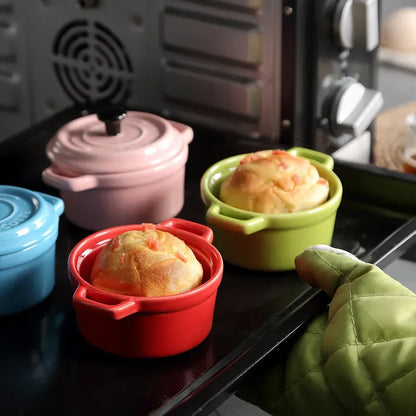 Kitchen Ceramic Bowls Soup Pot Double Ears Baking Bowl with Lid Microwave Oven Dessert Container Mini Casserole Home Cooking Pot