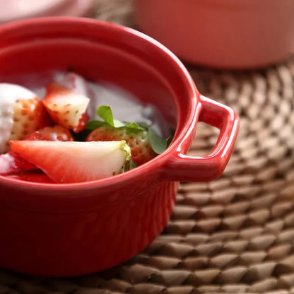 Kitchen Ceramic Bowls Soup Pot Double Ears Baking Bowl with Lid Microwave Oven Dessert Container Mini Casserole Home Cooking Pot