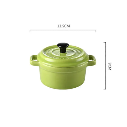 Kitchen Ceramic Bowls Soup Pot Double Ears Baking Bowl with Lid Microwave Oven Dessert Container Mini Casserole Home Cooking Pot