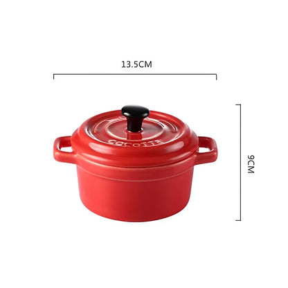 Kitchen Ceramic Bowls Soup Pot Double Ears Baking Bowl with Lid Microwave Oven Dessert Container Mini Casserole Home Cooking Pot