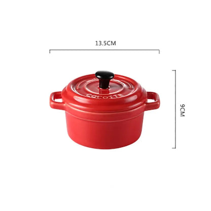 Kitchen Ceramic Bowls Soup Pot Double Ears Baking Bowl with Lid Microwave Oven Dessert Container Mini Casserole Home Cooking Pot
