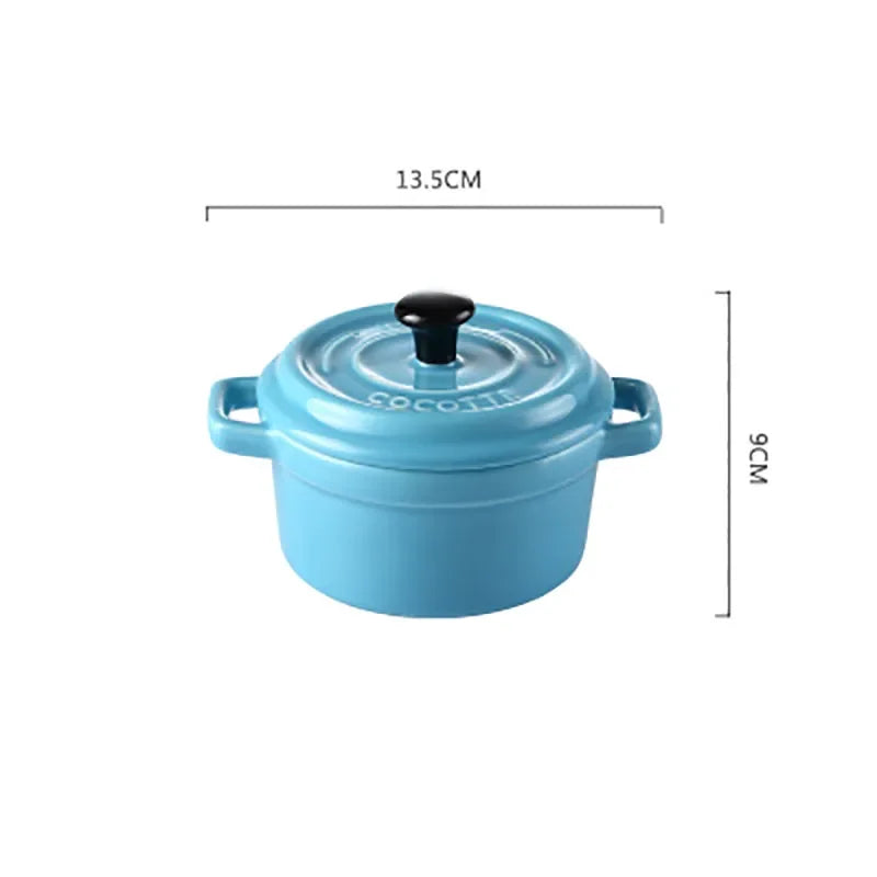 Kitchen Ceramic Bowls Soup Pot Double Ears Baking Bowl with Lid Microwave Oven Dessert Container Mini Casserole Home Cooking Pot