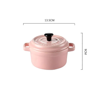 Kitchen Ceramic Bowls Soup Pot Double Ears Baking Bowl with Lid Microwave Oven Dessert Container Mini Casserole Home Cooking Pot