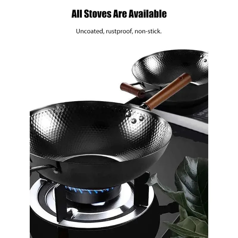 Kitchen Non-Stick Thick Large-Capacity Wok 32/34cm Non-Stick Uncoated Gas/Induction Cooker Pan Household Casting Wok