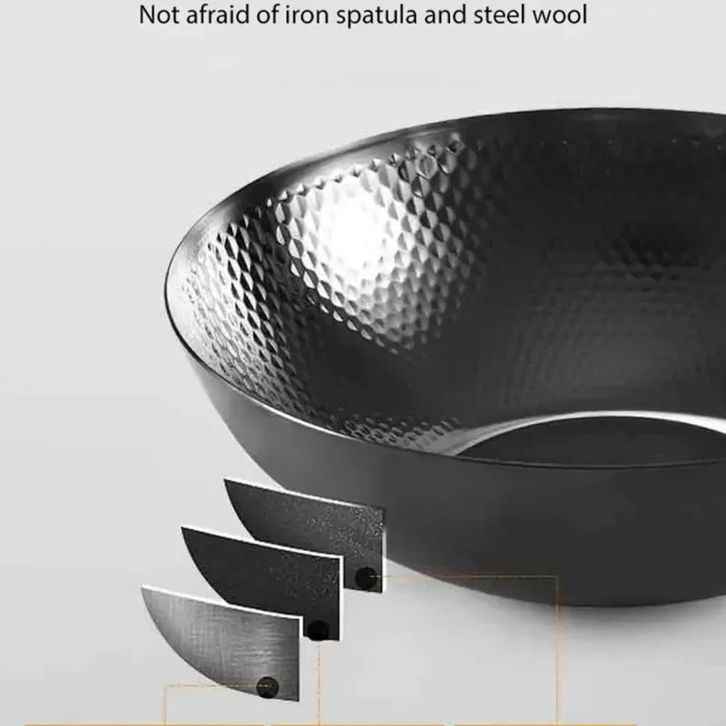 Kitchen Non-Stick Thick Large-Capacity Wok 32/34cm Non-Stick Uncoated Gas/Induction Cooker Pan Household Casting Wok