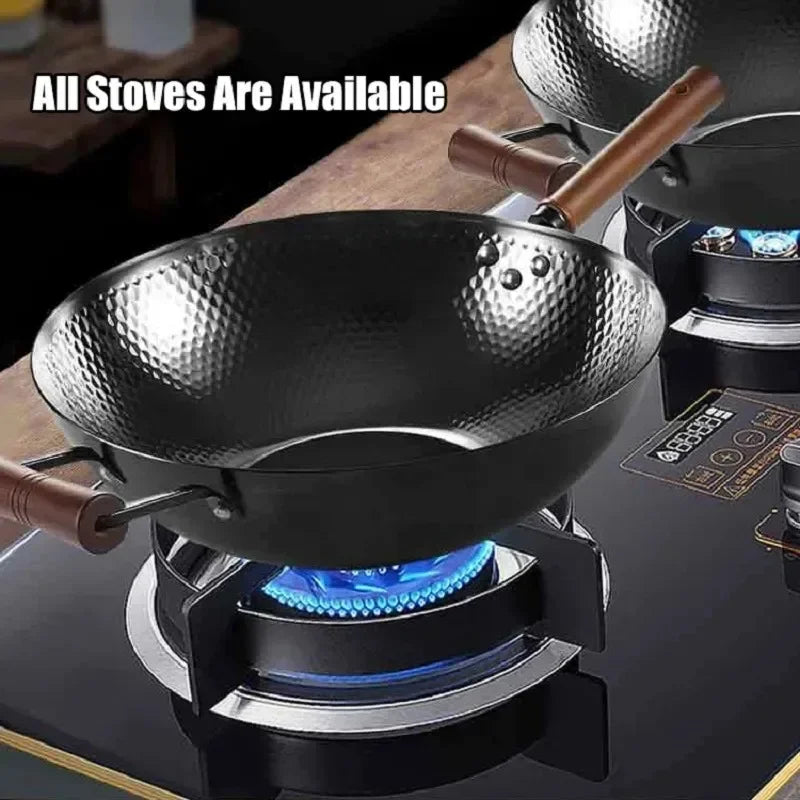 Kitchen Non-Stick Thick Large-Capacity Wok 32/34cm Non-Stick Uncoated Gas/Induction Cooker Pan Household Casting Wok