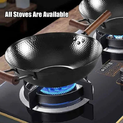 Kitchen Non-Stick Thick Large-Capacity Wok 32/34cm Non-Stick Uncoated Gas/Induction Cooker Pan Household Casting Wok