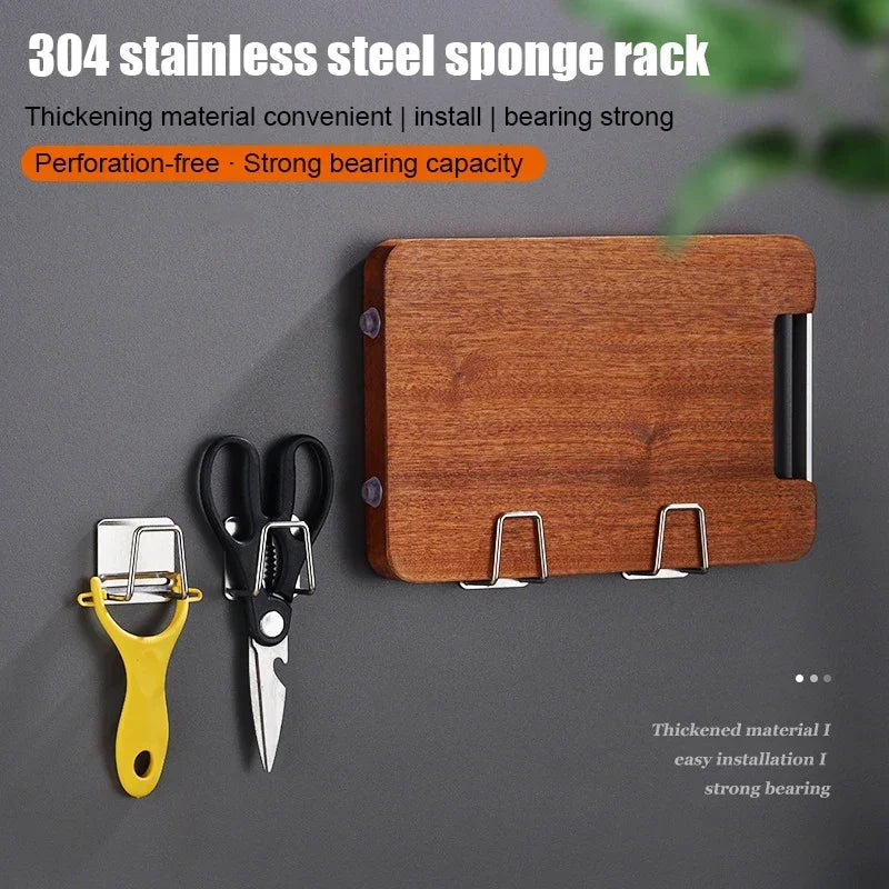 Kitchen Sponges Holder Self Adhesive Sink Sponges Drain Drying Rack 304 Stainless Steel Storage Holder Bathroom Sink Accessories