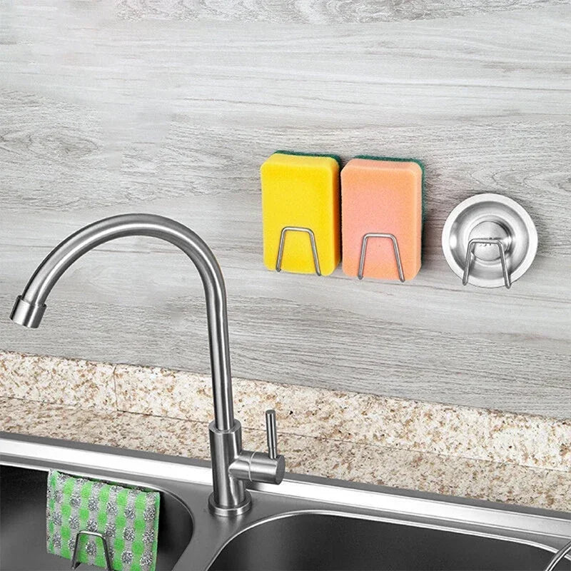 Kitchen Sponges Holder Self Adhesive Sink Sponges Drain Drying Rack 304 Stainless Steel Storage Holder Bathroom Sink Accessories