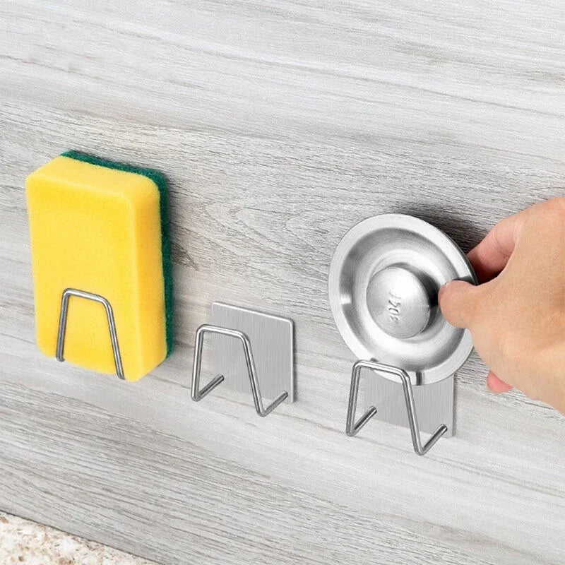 Kitchen Sponges Holder Self Adhesive Sink Sponges Drain Drying Rack 304 Stainless Steel Storage Holder Bathroom Sink Accessories