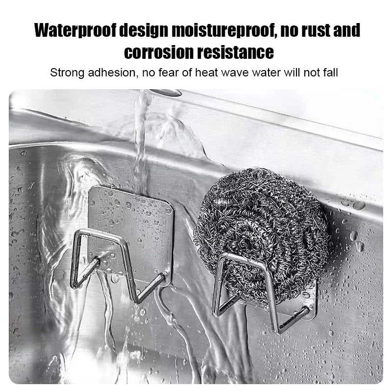Kitchen Sponges Holder Self Adhesive Sink Sponges Drain Drying Rack 304 Stainless Steel Storage Holder Bathroom Sink Accessories