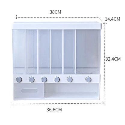 Kitchen Storage Sealed Cereal Dispenser Moisture Proof Automatic Rice Dispenser Rack Wall Mounted Dry Food Rice Splitter Bucket