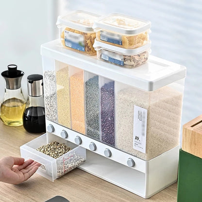 Kitchen Storage Sealed Cereal Dispenser Moisture Proof Automatic Rice Dispenser Rack Wall Mounted Dry Food Rice Splitter Bucket