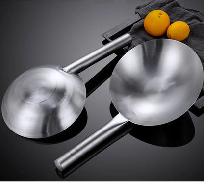 Kitchen Thick Stainless Steel Chef Wok Pot Large Spoon Wooden Handle Cookware Multi-function Cooking Spoon Large Spoon