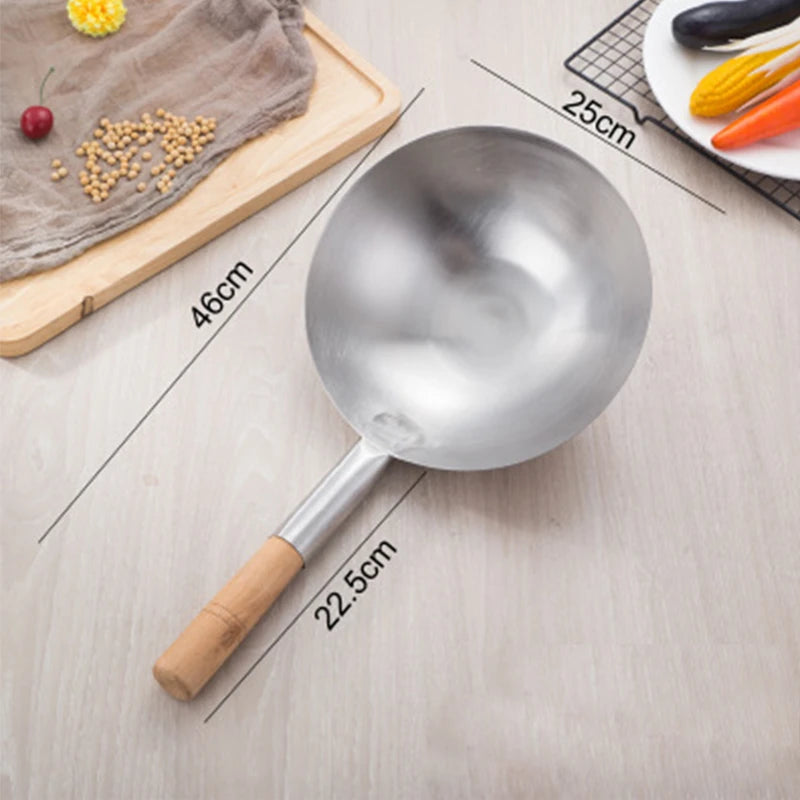 Kitchen Thick Stainless Steel Chef Wok Pot Large Spoon Wooden Handle Cookware Multi-function Cooking Spoon Large Spoon
