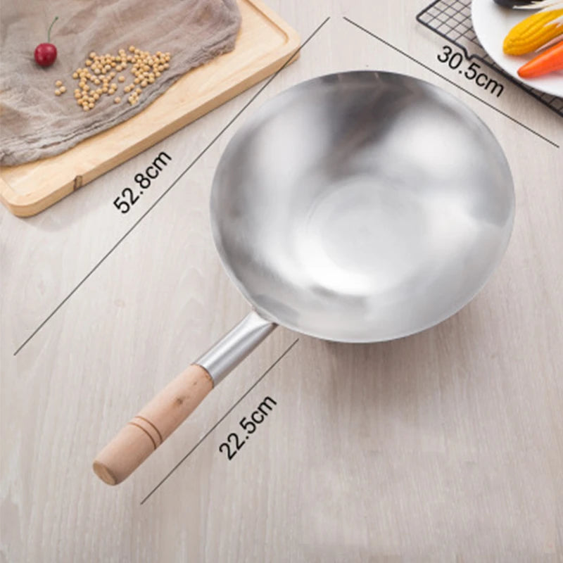 Kitchen Thick Stainless Steel Chef Wok Pot Large Spoon Wooden Handle Cookware Multi-function Cooking Spoon Large Spoon
