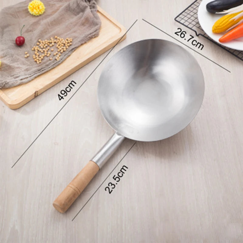 Kitchen Thick Stainless Steel Chef Wok Pot Large Spoon Wooden Handle Cookware Multi-function Cooking Spoon Large Spoon