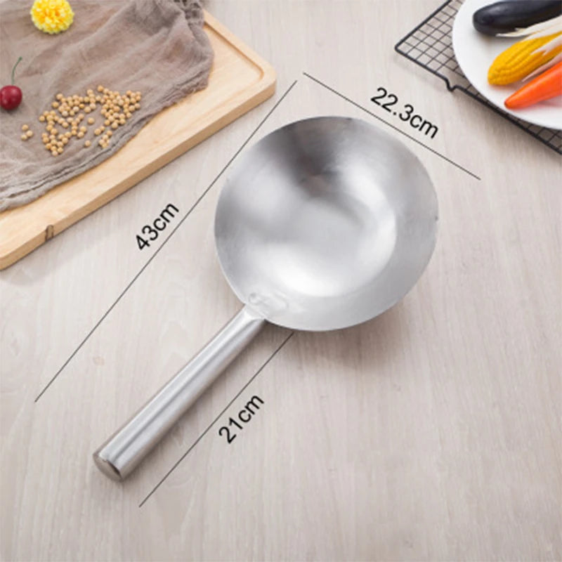 Kitchen Thick Stainless Steel Chef Wok Pot Large Spoon Wooden Handle Cookware Multi-function Cooking Spoon Large Spoon
