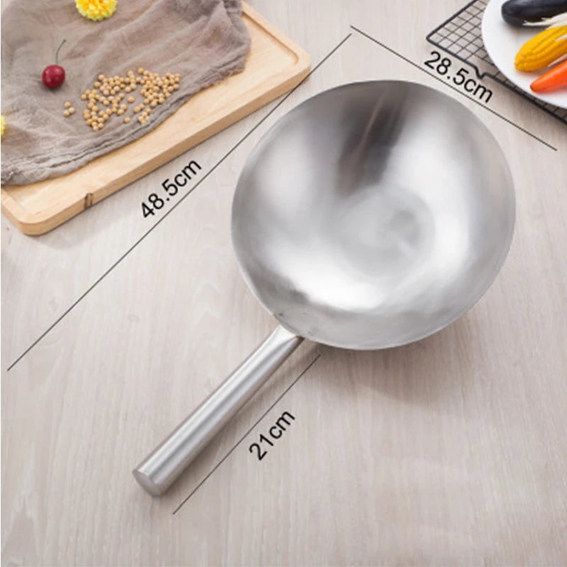 Kitchen Thick Stainless Steel Chef Wok Pot Large Spoon Wooden Handle Cookware Multi-function Cooking Spoon Large Spoon
