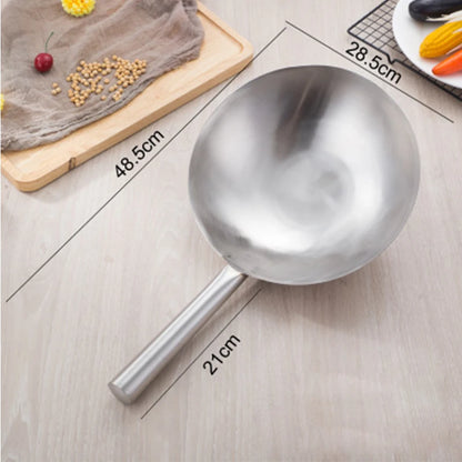 Kitchen Thick Stainless Steel Chef Wok Pot Large Spoon Wooden Handle Cookware Multi-function Cooking Spoon Large Spoon