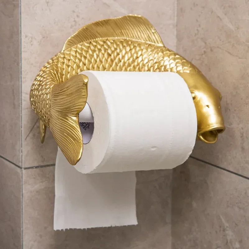 Koi Statue Fish Craft Toilet Paper Holder Towel Rack Wall Hanging Bathroom Household Toilet Paper Rack Free Punching Decoration