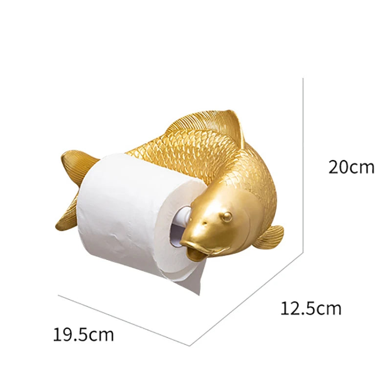 Koi Statue Fish Craft Toilet Paper Holder Towel Rack Wall Hanging Bathroom Household Toilet Paper Rack Free Punching Decoration