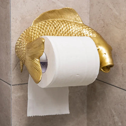 Koi Statue Fish Craft Toilet Paper Holder Towel Rack Wall Hanging Bathroom Household Toilet Paper Rack Free Punching Decoration