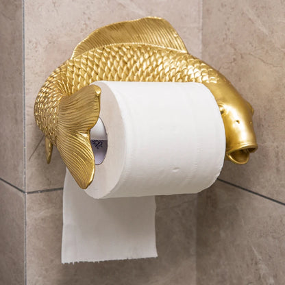 Koi Statue Fish Craft Toilet Paper Holder Towel Rack Wall Hanging Bathroom Household Toilet Paper Rack Free Punching Decoration