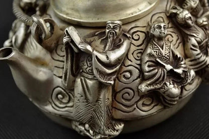 Koleksi Menghias Pekerjaan Tangan Ukiran Tembaga Putih Terkenal Delapan Immortals Teko