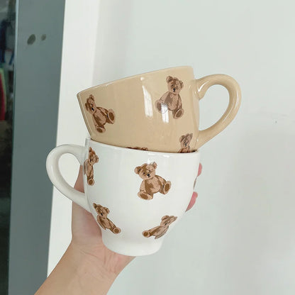 Korean Ceramic Rice Bowls Cute Cream Bear Mugs Couple Coffee Cup Ice Cream Bowl Breakfast Bread Milk Mug Household Tableware