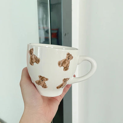 Korean Ceramic Rice Bowls Cute Cream Bear Mugs Couple Coffee Cup Ice Cream Bowl Breakfast Bread Milk Mug Household Tableware