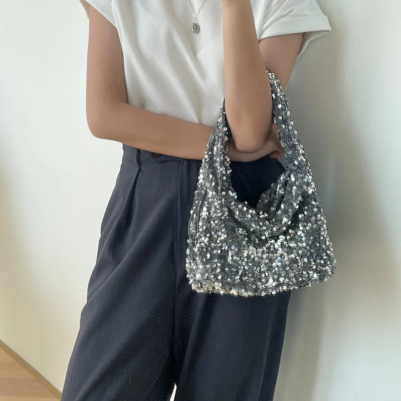 Korean Chic 2024 New Sequin Handbags Large Capacity Casual Purses Clutch All-match Underarm Shoulder Bag Trendy Portable Pouch