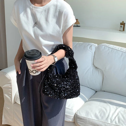 Korean Chic 2024 New Sequin Handbags Large Capacity Casual Purses Clutch All-match Underarm Shoulder Bag Trendy Portable Pouch