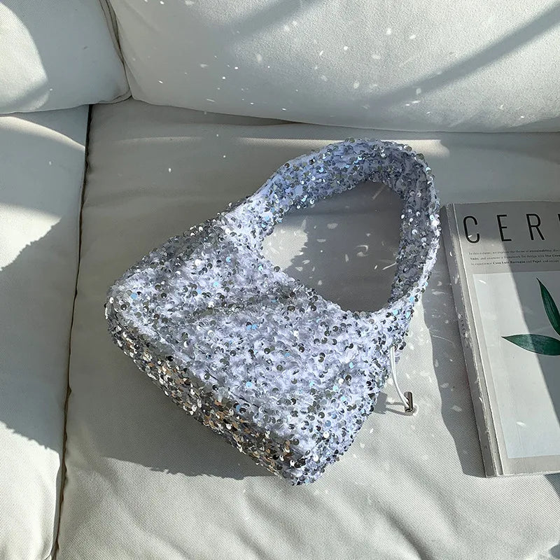 Korean Chic 2024 New Sequin Handbags Large Capacity Casual Purses Clutch All-match Underarm Shoulder Bag Trendy Portable Pouch