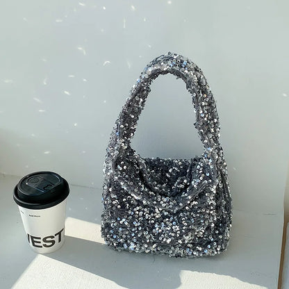 Korean Chic 2024 New Sequin Handbags Large Capacity Casual Purses Clutch All-match Underarm Shoulder Bag Trendy Portable Pouch