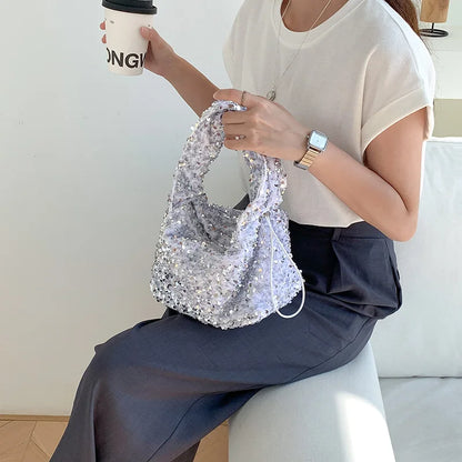 Korean Chic 2024 New Sequin Handbags Large Capacity Casual Purses Clutch All-match Underarm Shoulder Bag Trendy Portable Pouch