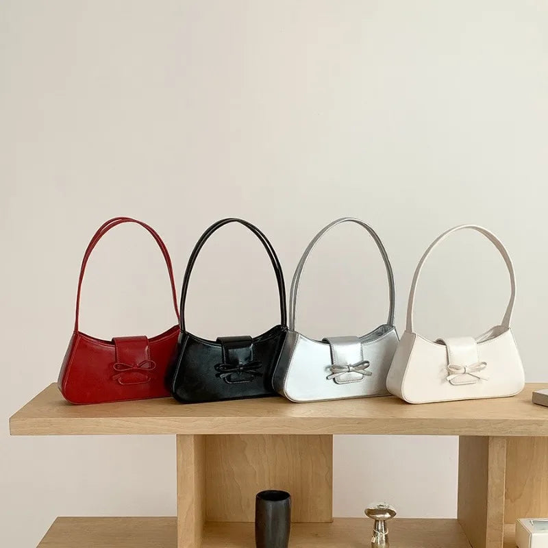 Korean Chic Bow Sweet Underarm Shoulder Bags 2024 New Fashion PU Leather Ffemale Handbags Commuter All-match Elegant Bolsas