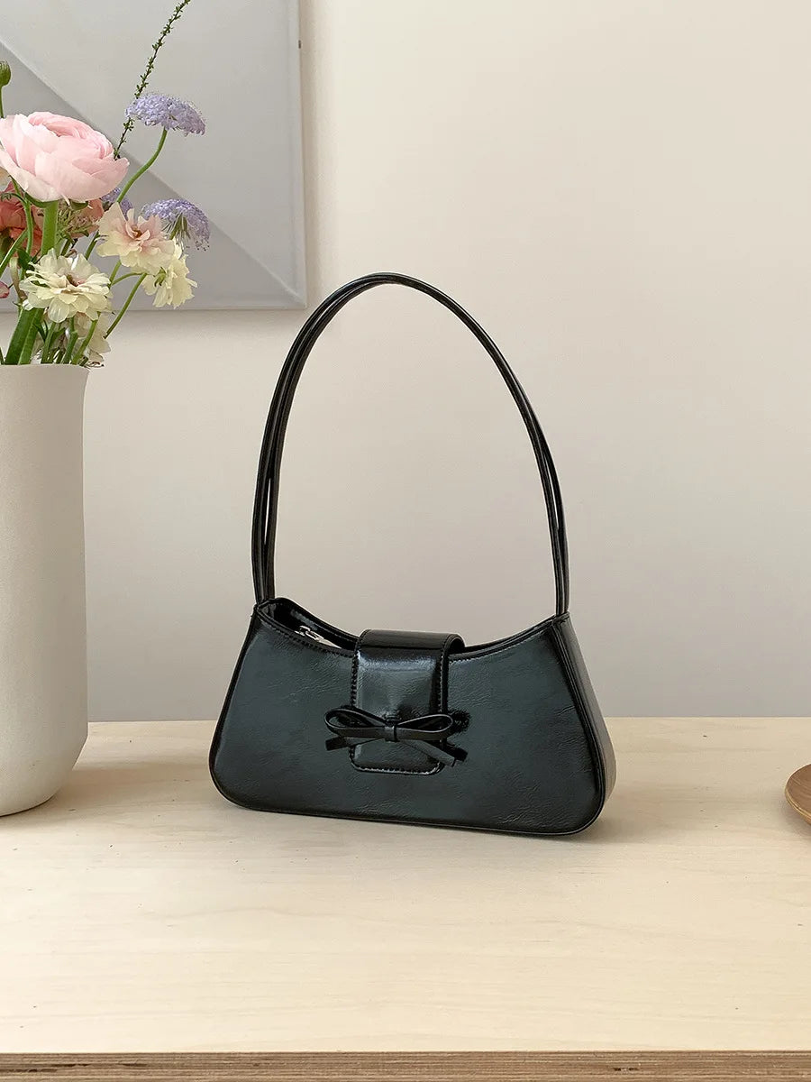 Korean Chic Bow Sweet Underarm Shoulder Bags 2024 New Fashion PU Leather Ffemale Handbags Commuter All-match Elegant Bolsas