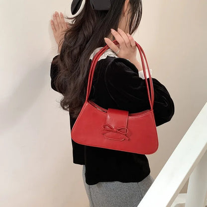 Korean Chic Bow Sweet Underarm Shoulder Bags 2024 New Fashion PU Leather Ffemale Handbags Commuter All-match Elegant Bolsas