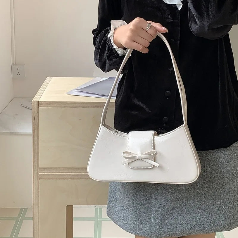 Korean Chic Bow Sweet Underarm Shoulder Bags 2024 New Fashion PU Leather Ffemale Handbags Commuter All-match Elegant Bolsas