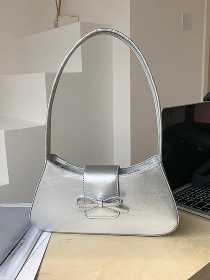Korean Chic Bow Sweet Underarm Shoulder Bags 2024 New Fashion PU Leather Ffemale Handbags Commuter All-match Elegant Bolsas