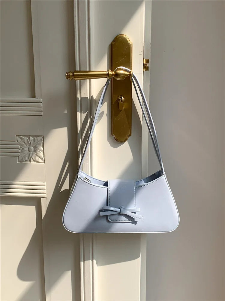 Korean Chic Bow Sweet Underarm Shoulder Bags 2024 New Fashion PU Leather Ffemale Handbags Commuter All-match Elegant Bolsas