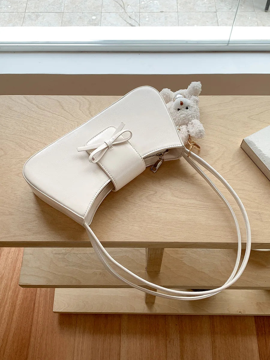 Korean Chic Bow Sweet Underarm Shoulder Bags 2024 New Fashion PU Leather Ffemale Handbags Commuter All-match Elegant Bolsas